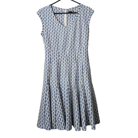 Taylor Blue and White A-line Midi Dress with Flutter Sleeves - Picture 1 of 6